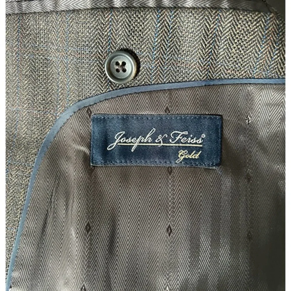 Joseph &‎ Feiss Size 38R 100% Wool Blazer Brown Herringbone Pinstripe